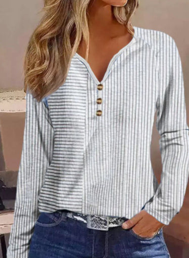 Vintage Printed Shirt V-neck Long Sleeve Top