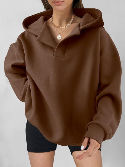 Women's Solid Color Long Sleeve Hooded Solid Color Loose Sweater