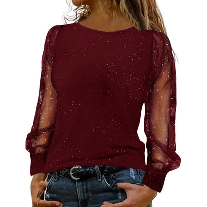 Ladies New Long Sleeve Crew Neck Casual Loose-fitting T-shirt Top