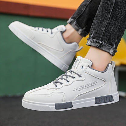 Fashionable High-top Leather Panel Shoes All-match Sports