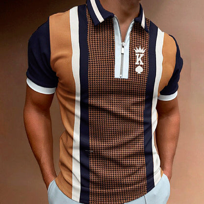 Men's Short-sleeved Polo Shirt Casual Striped Plaid