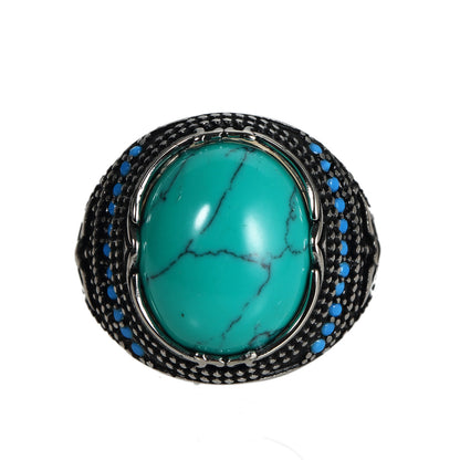 Accessories Titanium Steel Textured Turquoise Ring For Men