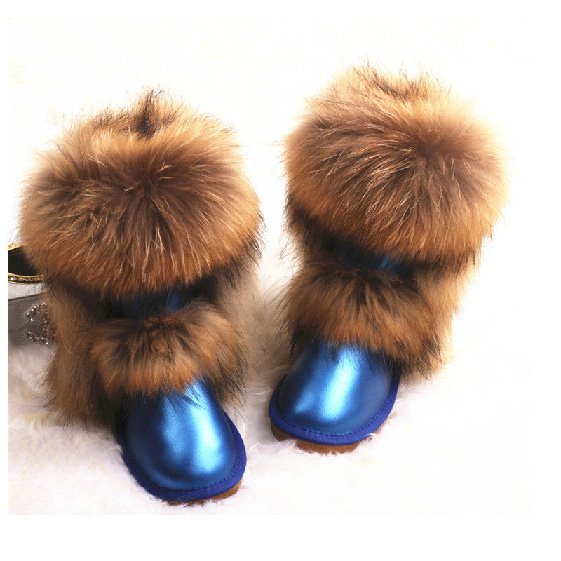 Women's Winter Mid-calf Fox Fur Snow Boots