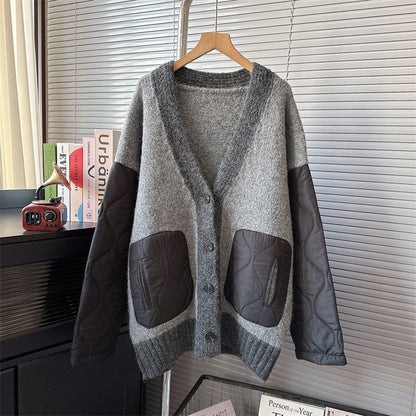 Retro Colorblock Sweater Coat Women