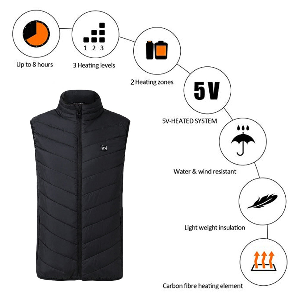 Heated Vest Smart Electric Heating Jacket Men Women Waistcoat Winter