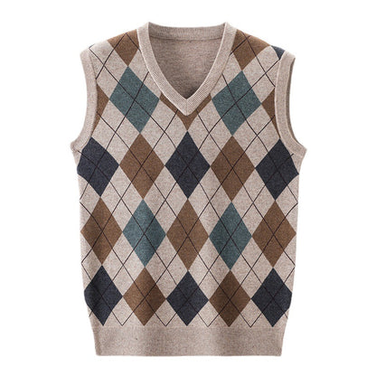 Men's Autumn And Winter V-neck Sleeveless Knit With Wool Vest