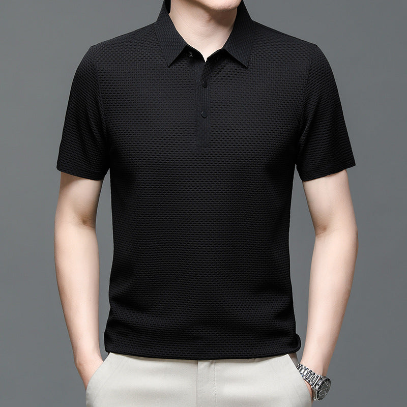 Middle-aged Seamless Lapel Seersucker Fashion Short Sleeve T-shirt Polo Shirt