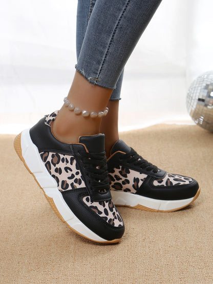 Leopard Print Casual Flat Lace-up Sports Casual Shoes