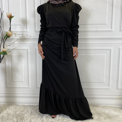 Women's Pleated Long Skirt Irregular Hem Muslim Dress