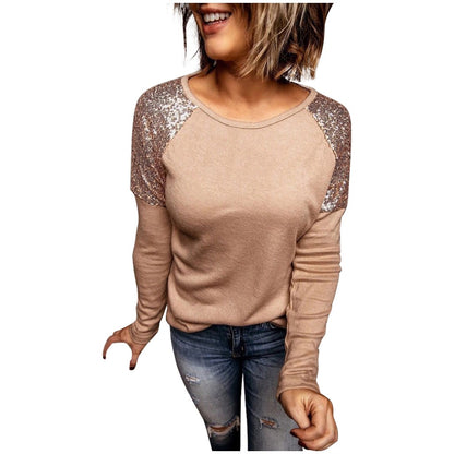 Stitching round neck long sleeve casual