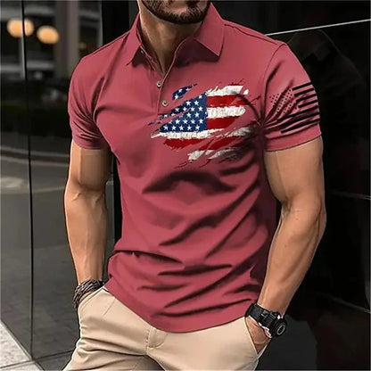 Spring Men's Casual 3D Printing Lapel Short Sleeve