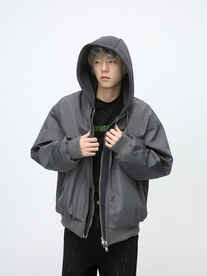 Men's Winter Fake Two-piece Double Zipper Thicken Cotton Clothes Coat Men