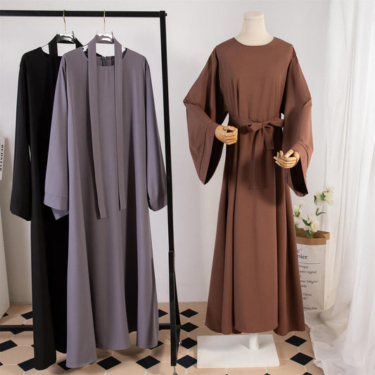 Dress Female Straight Sleeves Solid Color Islamic Clothing Casual Robe