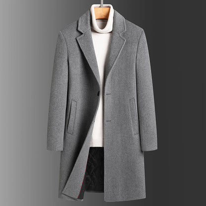 Winter Woolen Men's Slim Long Casual Trench Coat Thick Warm Jacket