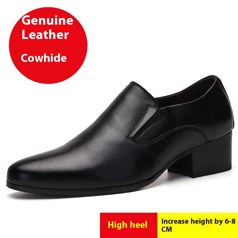 High Heel Pointed Leather Shoes Genuine Leather Men's Elevator Shoes