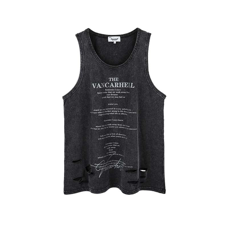 American Retro Distressed Sleeveless T-shirt Men's Outer Vest