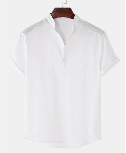 Men's Cotton And Linen Breathable Solid Color Short Sleeve