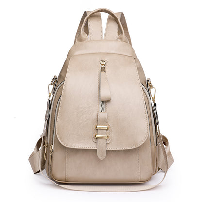 Retro Solid Color Outdoor Casual Mom Bag Soft Leather Large Capacity Backpack