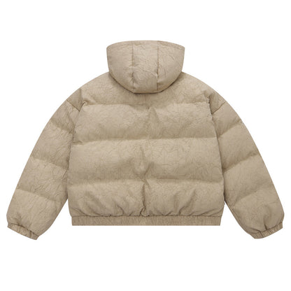 Texture Pleated Warm Thick Loose Hooded Cotton Coat