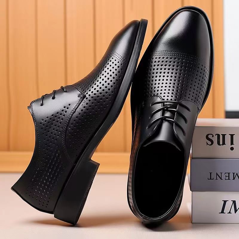 Summer Hollow Plastic British Casual Business Wear Leather Shoes Height Increasing Insole