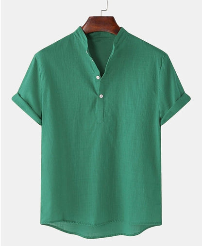 Men's Cotton And Linen Breathable Solid Color Short Sleeve