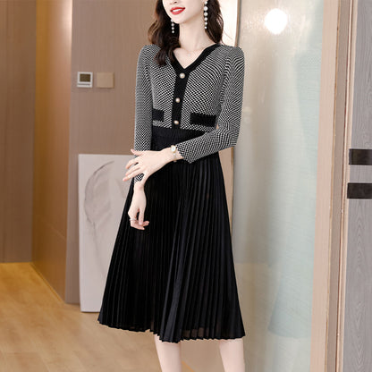 Fold Elegance Retro Color Contrast Patchwork Dress