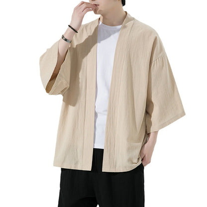 Men's Simplicity Solid Color Cardigan Casual Loose Shirt