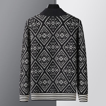 Spring And Autumn New Jacquard Cardigan V-neck Sweater Men