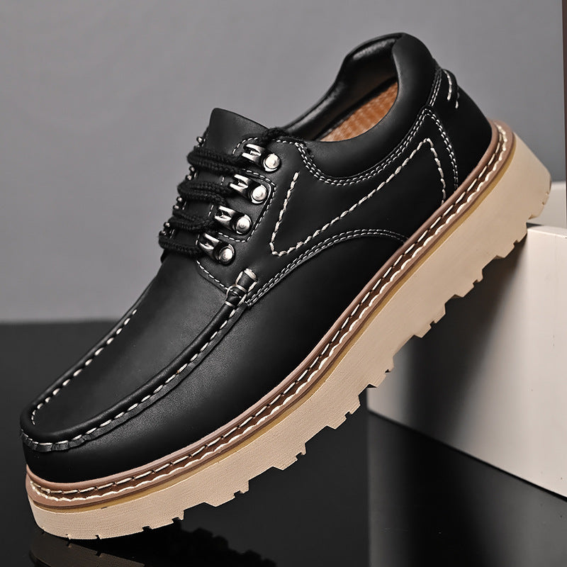 Genuine Leather Fashion Versatile Casual Shoes Thick Sole Height Increasing