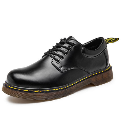 Low Top Big Head Black Working Wear Martin Shoes All-match British Casual Genuine Leather Shoes