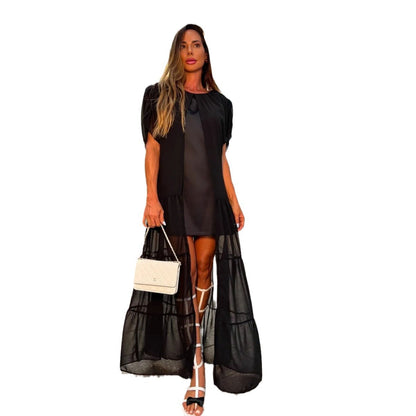 Black Loose Round Neck Women's Full-length Dress