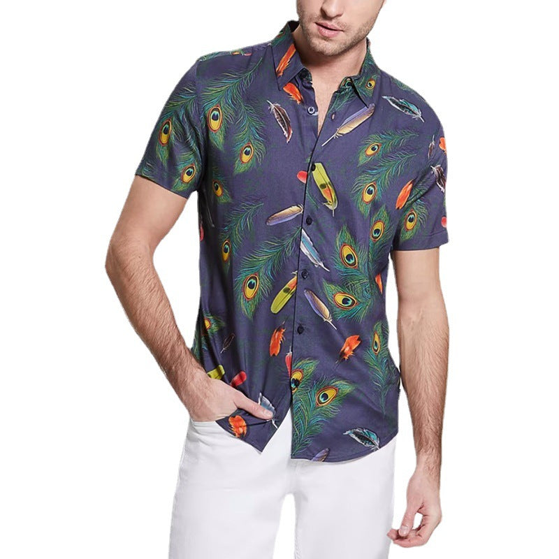 Casual Polo Collar Printed Hawaiian Printed Shirt Men