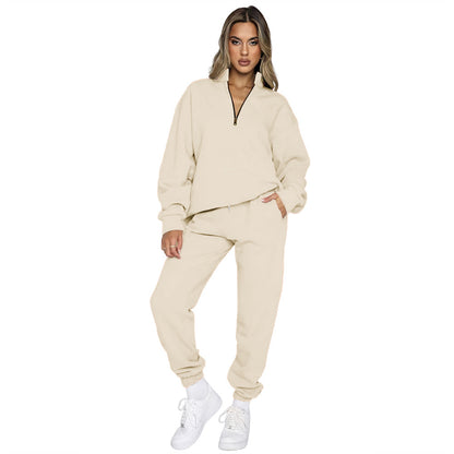 Women's Fashion Zipper Pullover Long Sleeve Sweater Two-piece Set