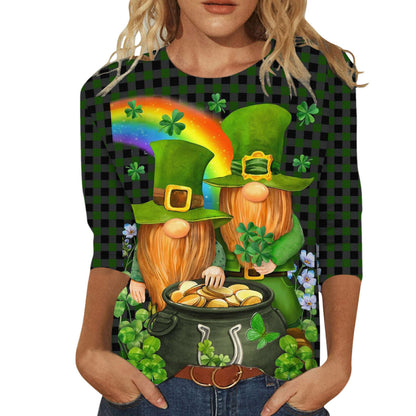 Digital Printing Green Round-neck T-shirt