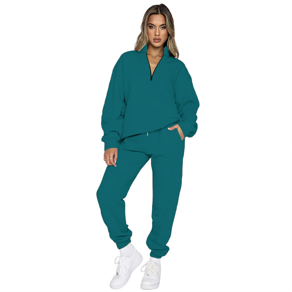 Women's Fashion Zipper Pullover Long Sleeve Sweater Two-piece Set