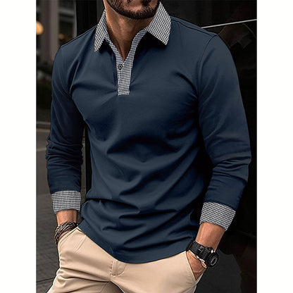 Men's Long-sleeved Polo Shirt Printing Color Contrast Casual