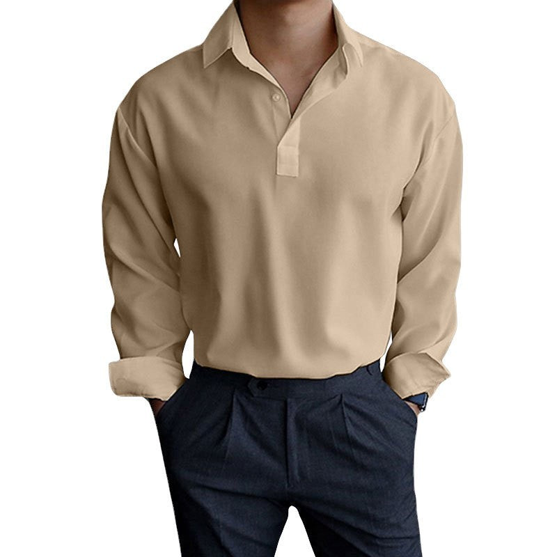 Polo Collar Solid Color Four Seasons Men's Pullover Lapel Shirt