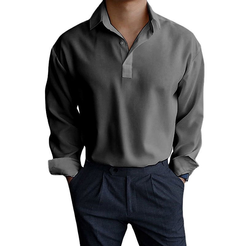 Polo Collar Solid Color Four Seasons Men's Pullover Lapel Shirt