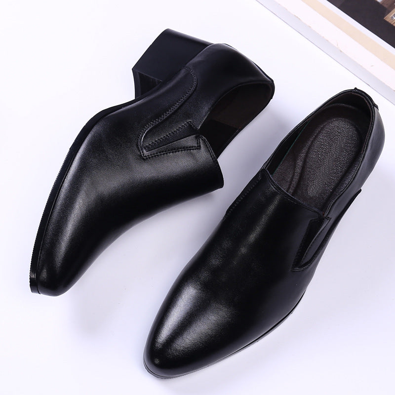 High Heel Pointed Leather Shoes Genuine Leather Men's Elevator Shoes