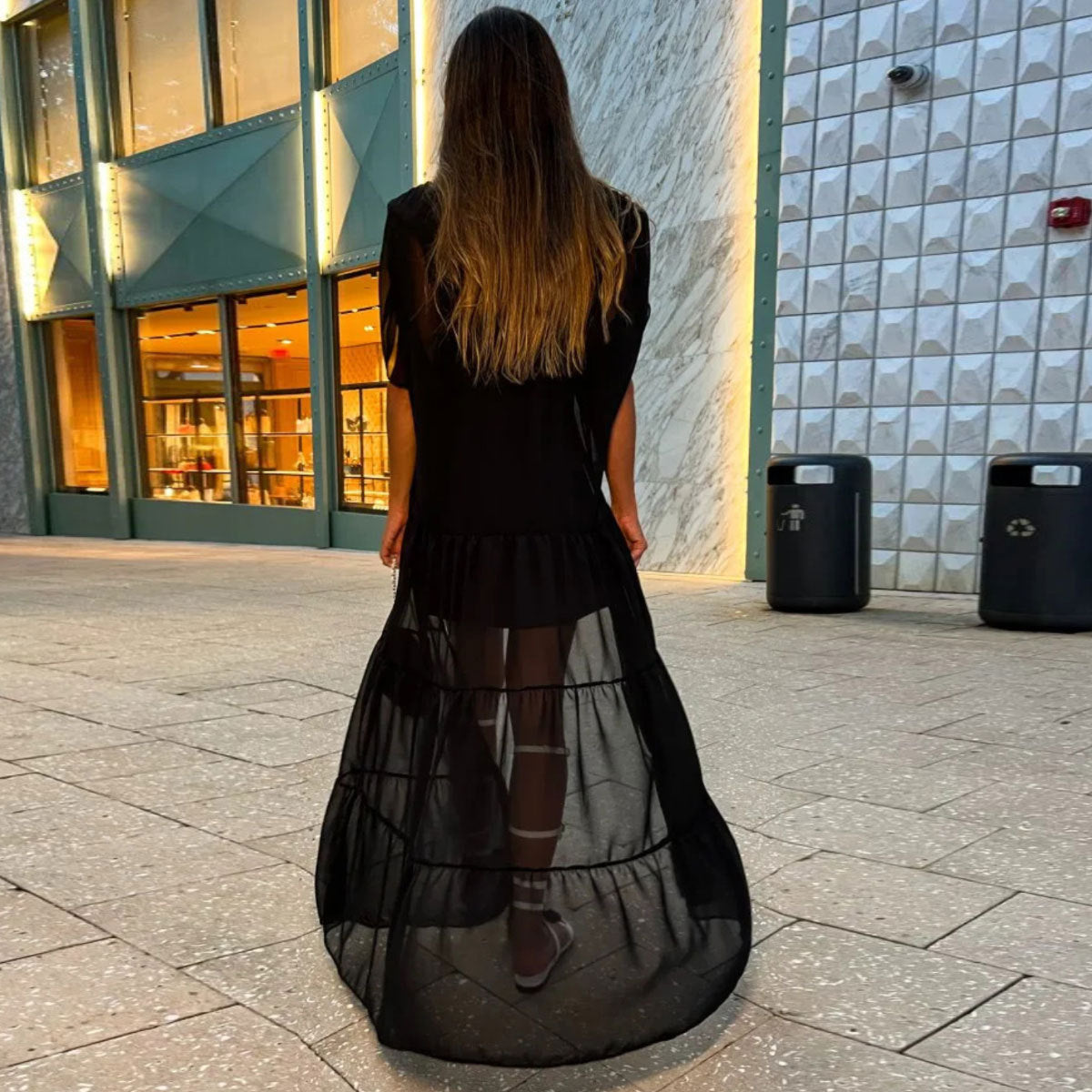 Black Loose Round Neck Women's Full-length Dress