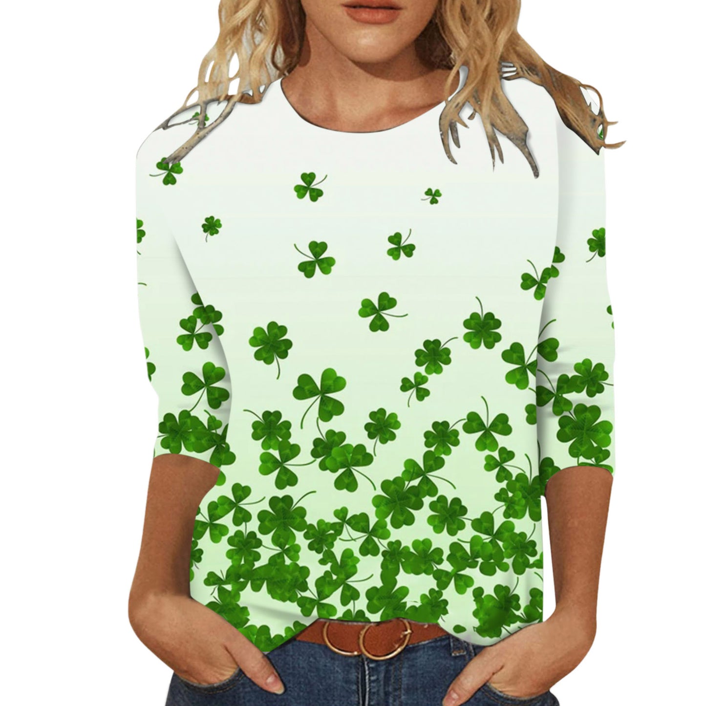 Digital Printing Green Round-neck T-shirt