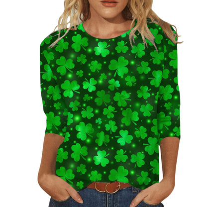 Digital Printing Green Round-neck T-shirt