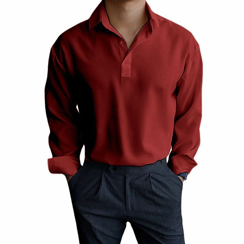 Polo Collar Solid Color Four Seasons Men's Pullover Lapel Shirt