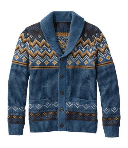 Men's Sweaters Coat Lapel Jacquard Long Sleeve