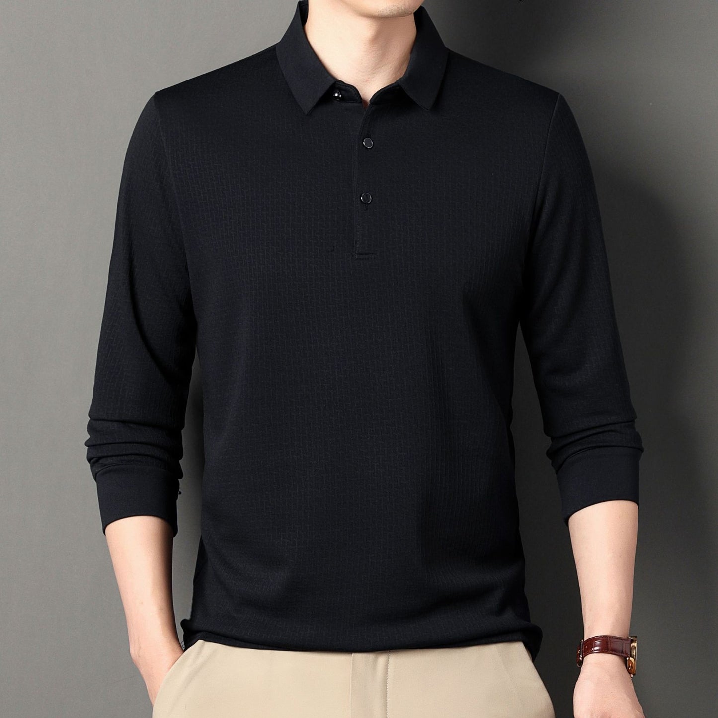 Jacquard Long-sleeved T-shirt Autumn New Young And Middle-aged Men