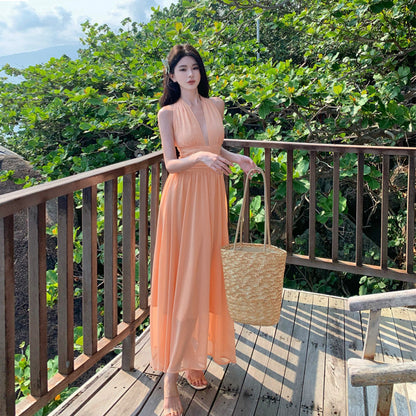 Orange Halter Dress Sweet And Elegant