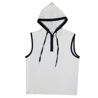 Sleeveless Fitness Sports Vest American Hoodie With Drawstrings Solid Color Top