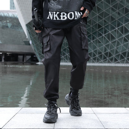 Autumn Dark Overalls Men's Loose Multi-pocket Ankle-tied Trousers