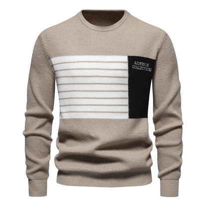 Striped Stitching Long Sleeve Men's Knitwear