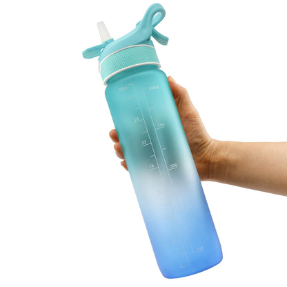 1000ML Sports Water Bottle - Plastic Spray with Straw and Bounce Cover